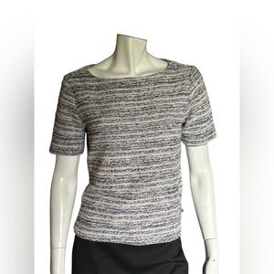 LOFT Multicolor Speckled Tweed Boucle Top S Boxy Boat Neck Short Sleeve Textured